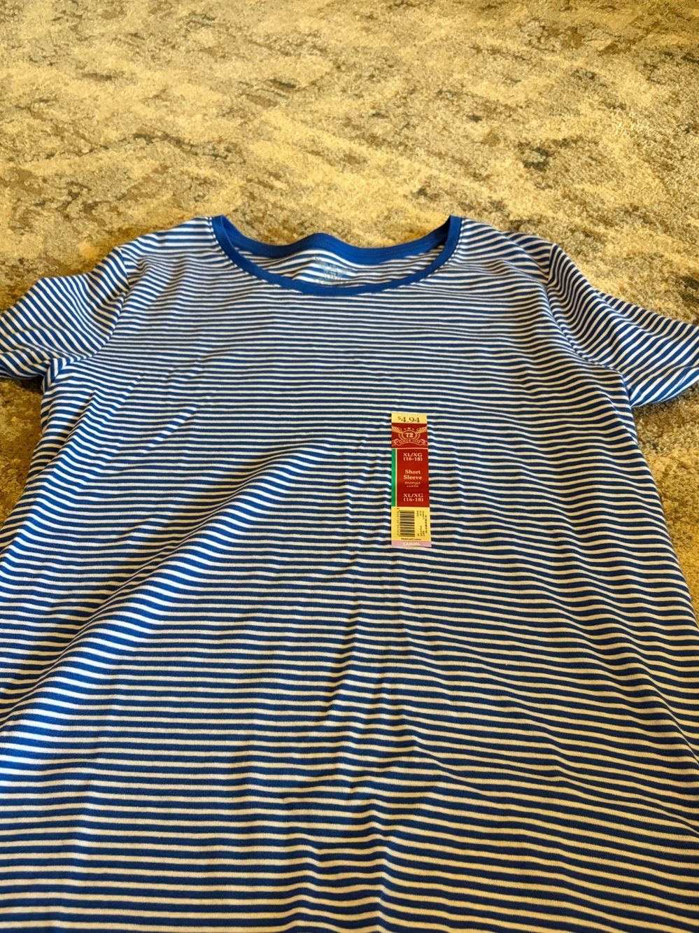 Blue & White Striped Tee - Crewneck